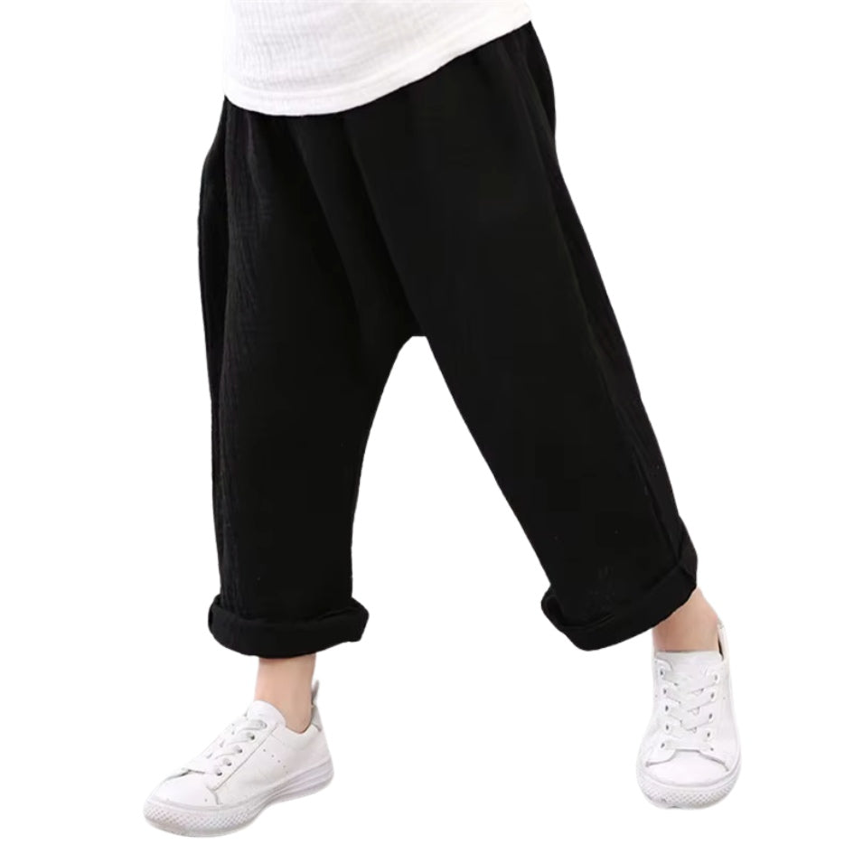 kids linen pants black