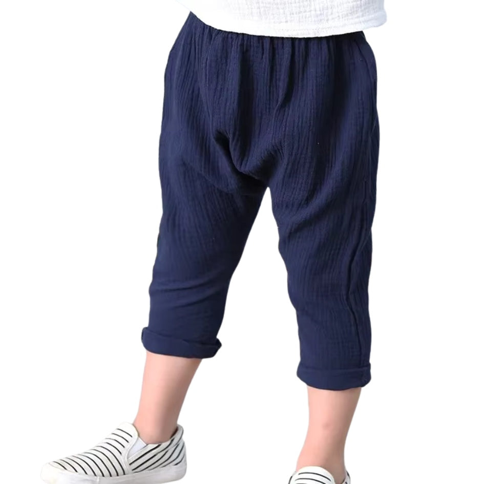 boys linen pants blue