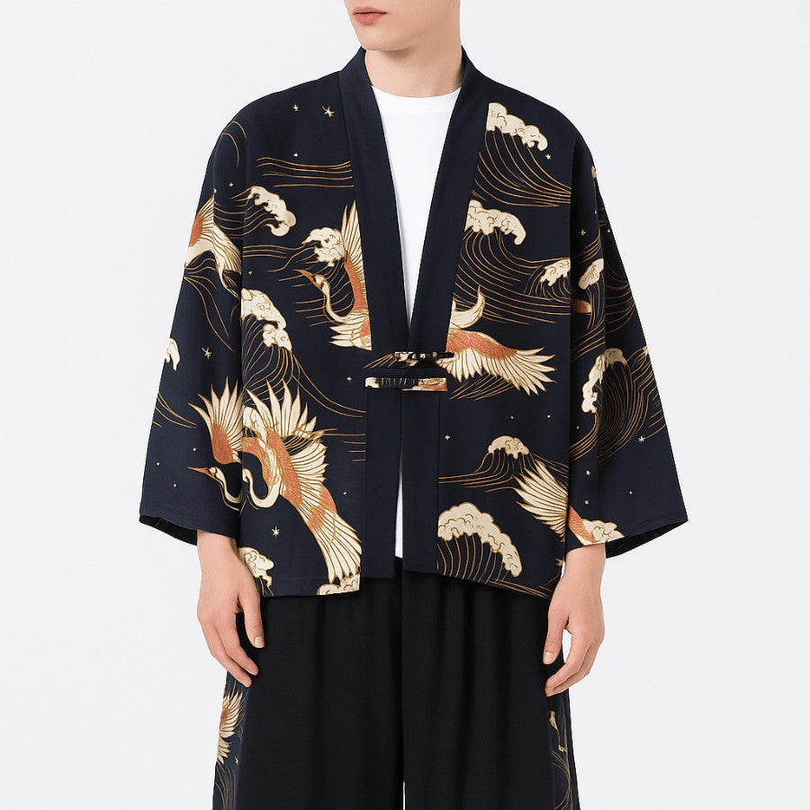 mens crane kimono