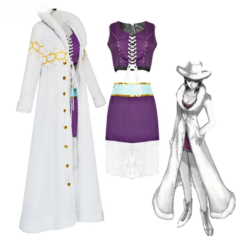 nico robin purple dress Robin Cosplay 15 Anniversary Purple Nico Robin Dress Cosplay Costume Halloween Christmas Fancy Dress 6PCS With A hat Accessories