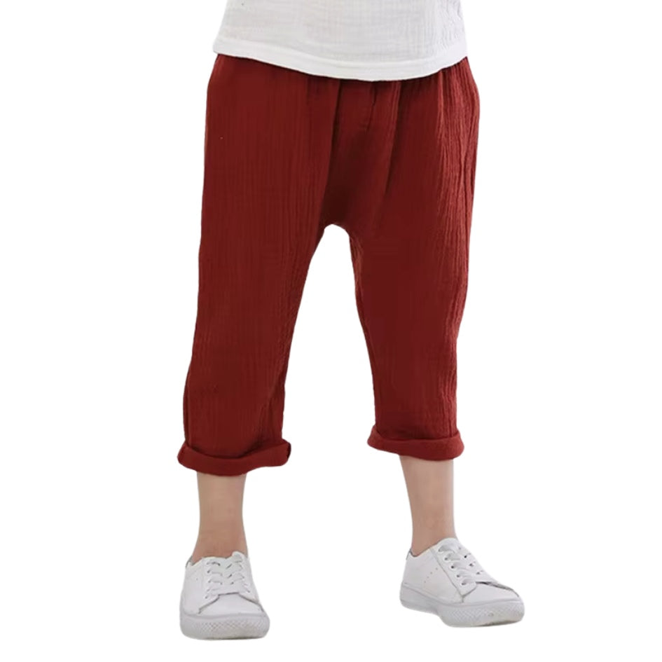 kids linen pants red